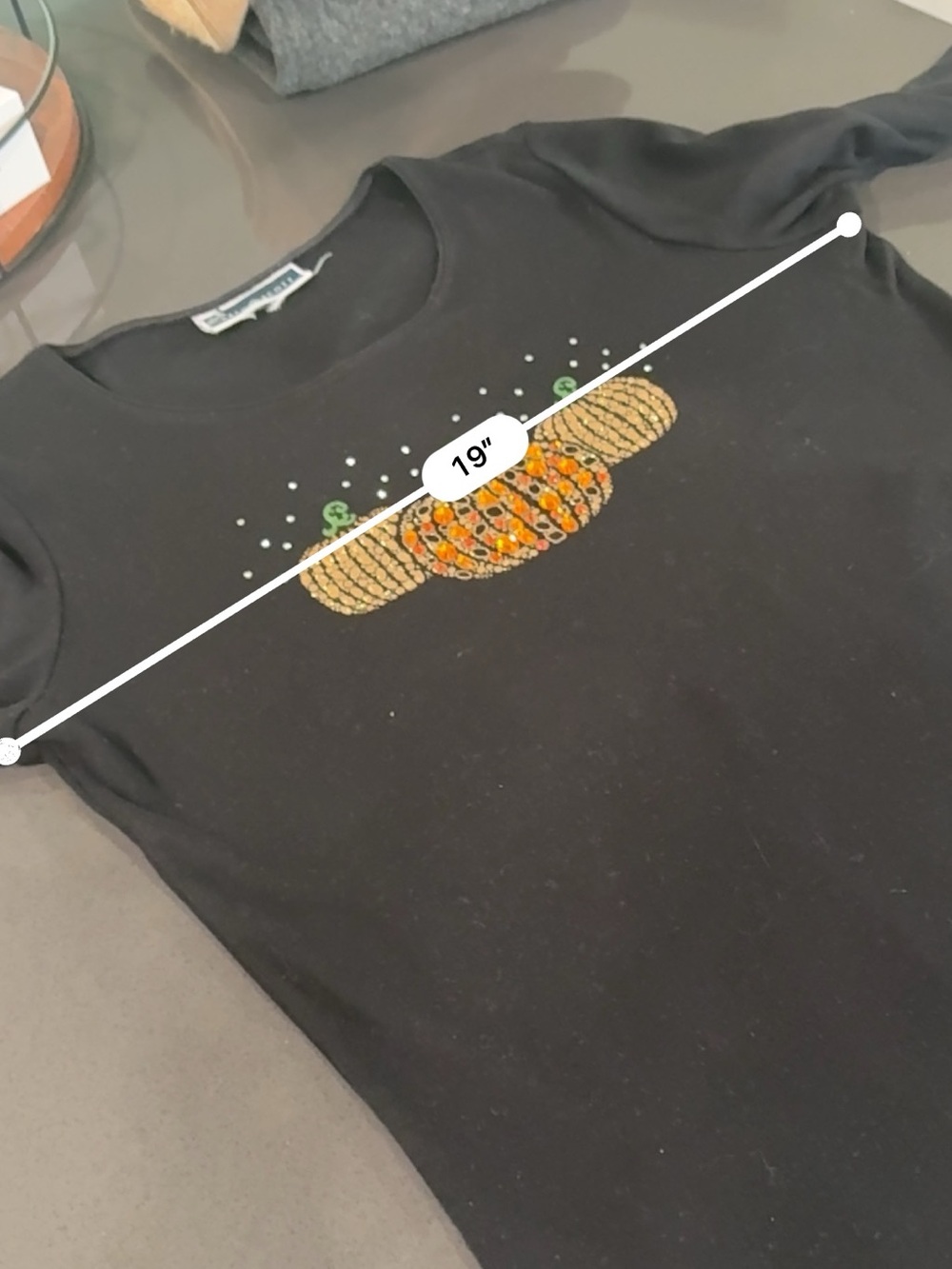 Karen Scott Embellished Pumpkin Top Medium Black Rhinestone Halloween - Picture 4 of 7